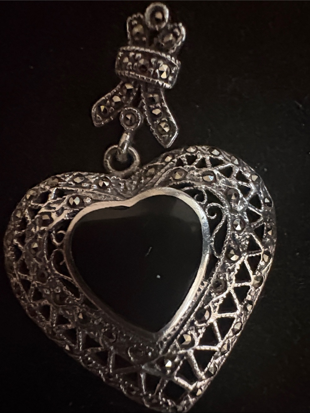 Silver Heart Locket Pendant with Black Stone
